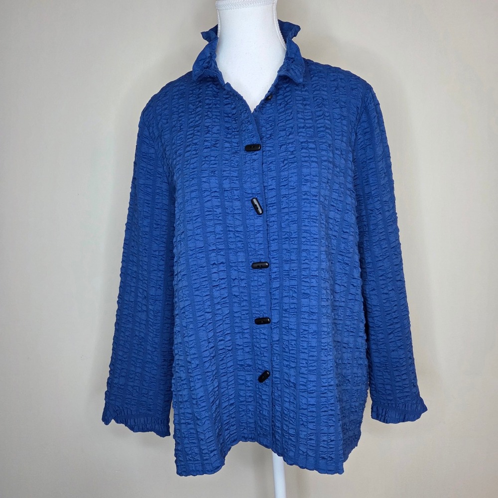 Habitat Clothes To Live In Blue Crinkle Textured Button‎ Front Blouse Womens M